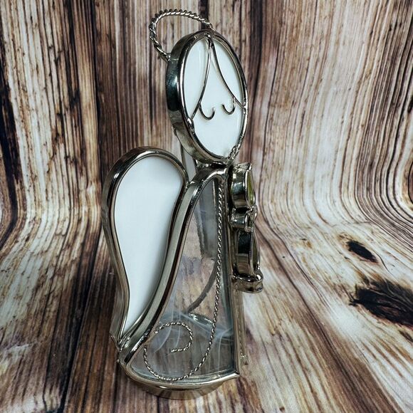 Vintage Stained Glass Angel Holding Candle Purple Blue Sun Catcher Free Standing - Picture 5 of 13